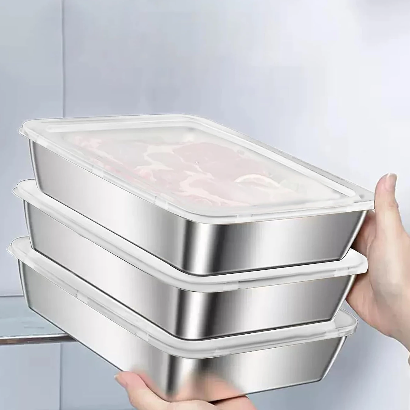 3er-Pack Lebensmittelaufbewahrungsbehälter aus Edelstahl mit Gefrierfach und Deckel für Kühlschrank, Küche, spülmaschinenfest
