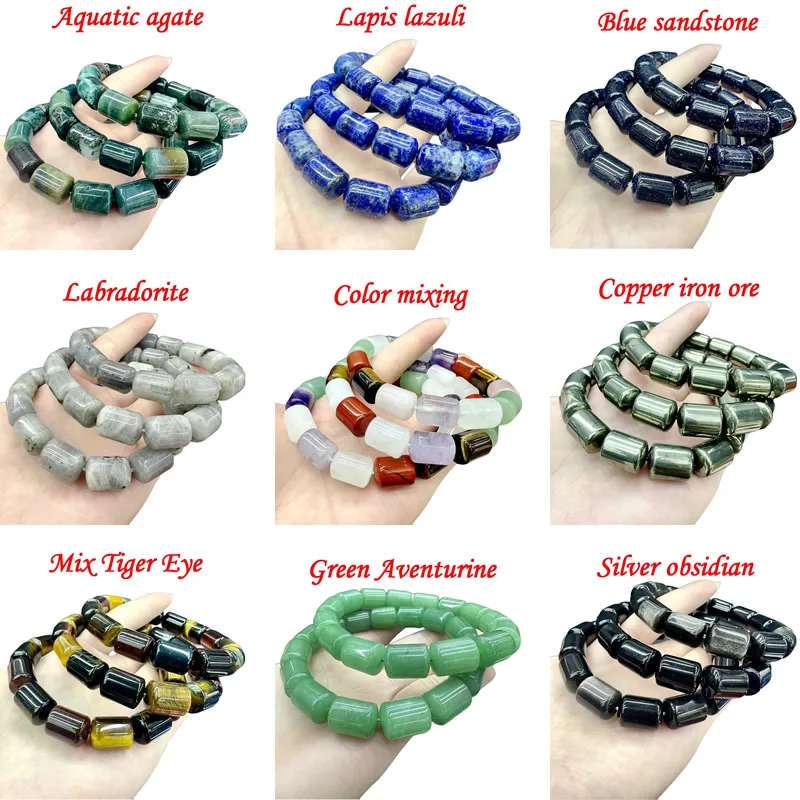 

New 10X14MM Natural Stone Tiger Eye Amethyst Agate Bucket Bead Single Circle Bracelet for Men and Women Minimalist Daily Jewelry