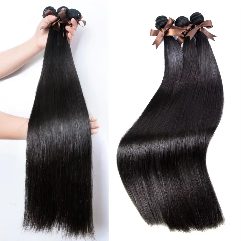 30 32 بوصة العظام مستقيم الطبيعية 100% البرازيلي حزم الشعر البشري 3/4 حزم نسج حزم ملحقات للمرأة