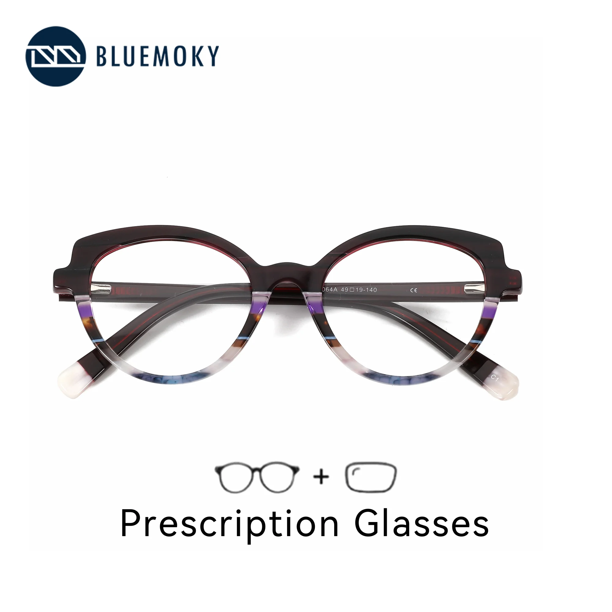 BLUEMOKY Modish Cat Eye Prescription Glasses For Women Acetate Progressive Optical Eyeglasses Myopia Custom Lenses