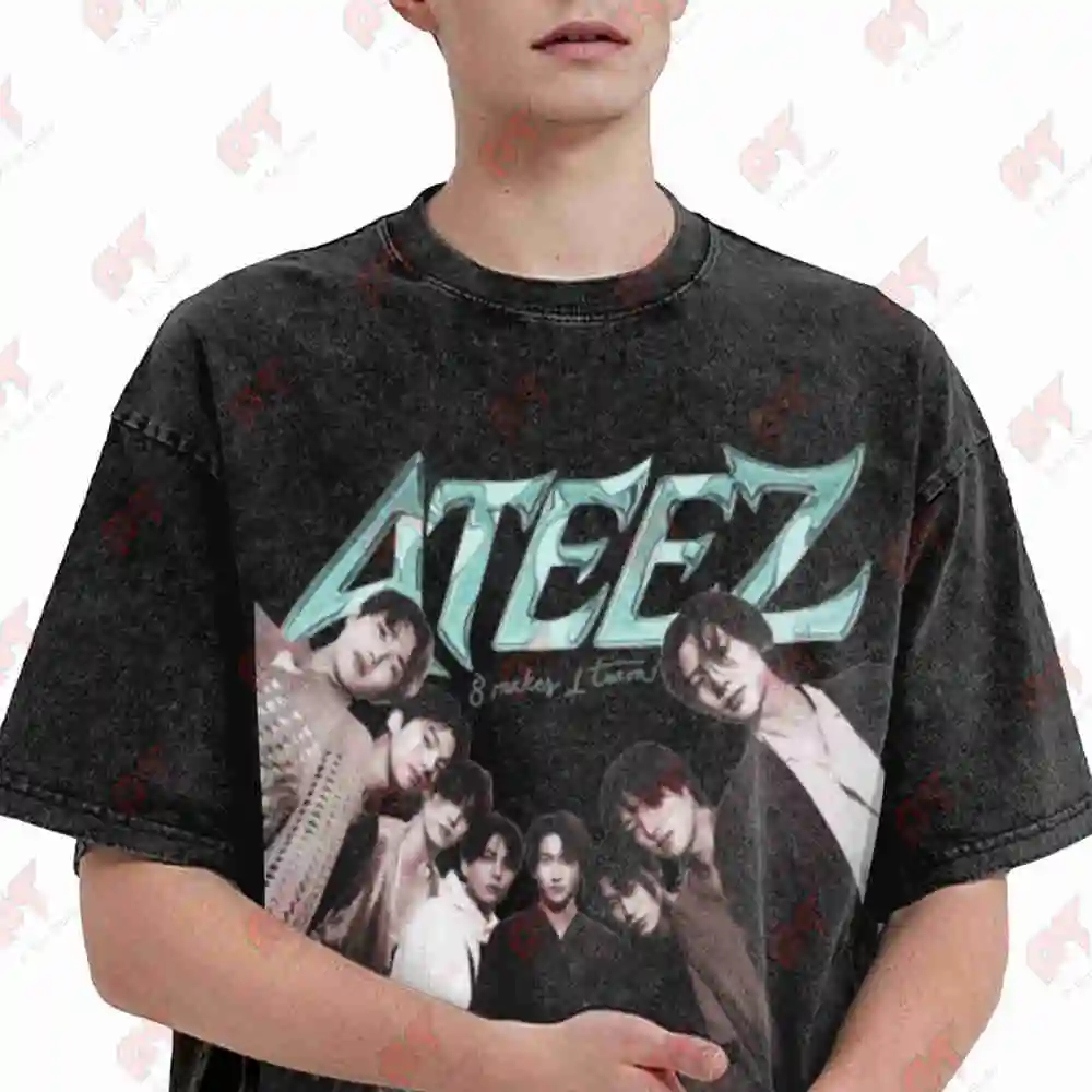 Retro Ateez Kpop Aniteez Members Vintage Vintage Washed Tee Pure Cotton T-Shirt