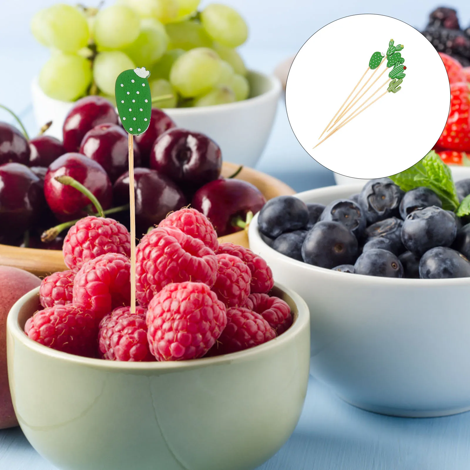 

50Pcs Bamboo Cocktail Picks Cactus Design Fruit Sticks Portable Convenient Food Picks Party Supplies Decorative