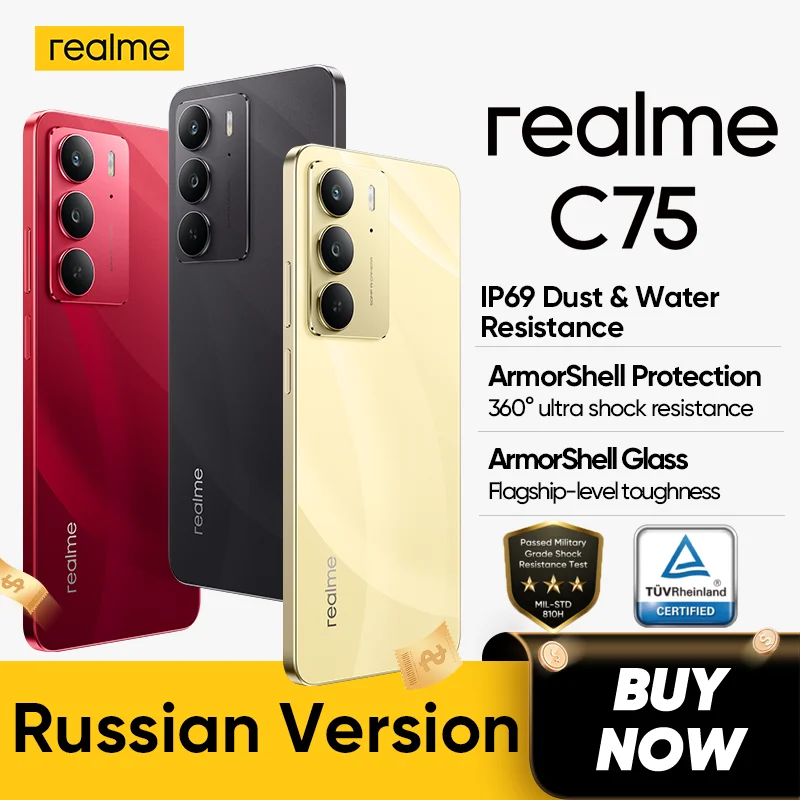 [Nieuwe aankomst] realme C75 Smartphone Helio G92 Max Chipset 45W Lading 5828mAh Batterij 6.72 ''90Hz Display 50MP Camera NFC IP69