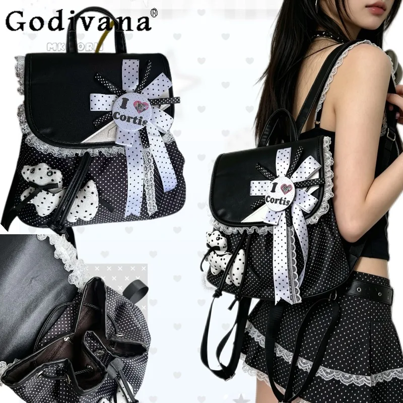 

Y2k Ancient Feeling Japanese Original Lolita Backpack Millennium Sweet Cool Girls Polka Dot Versatile Campus Feeling Backpack