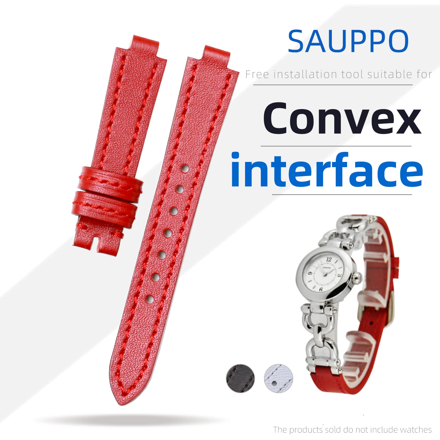 سوار ساعة SAUPPO مصنوع من الجلد الطبيعي مناسب لساعة المدرب للسيدات 14500108 14500111 ساعة عصرية مزدوجة اللون مع أصلية حمراء