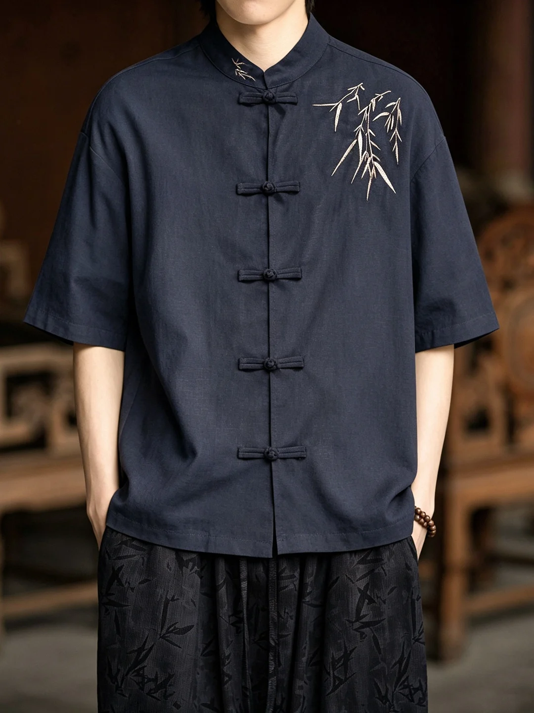 loose-short-sleeve-men's-shirt-cotton-linen-blend-embroidered-bamboo-button-up-casual-summer-top-youth-fashion-rocj