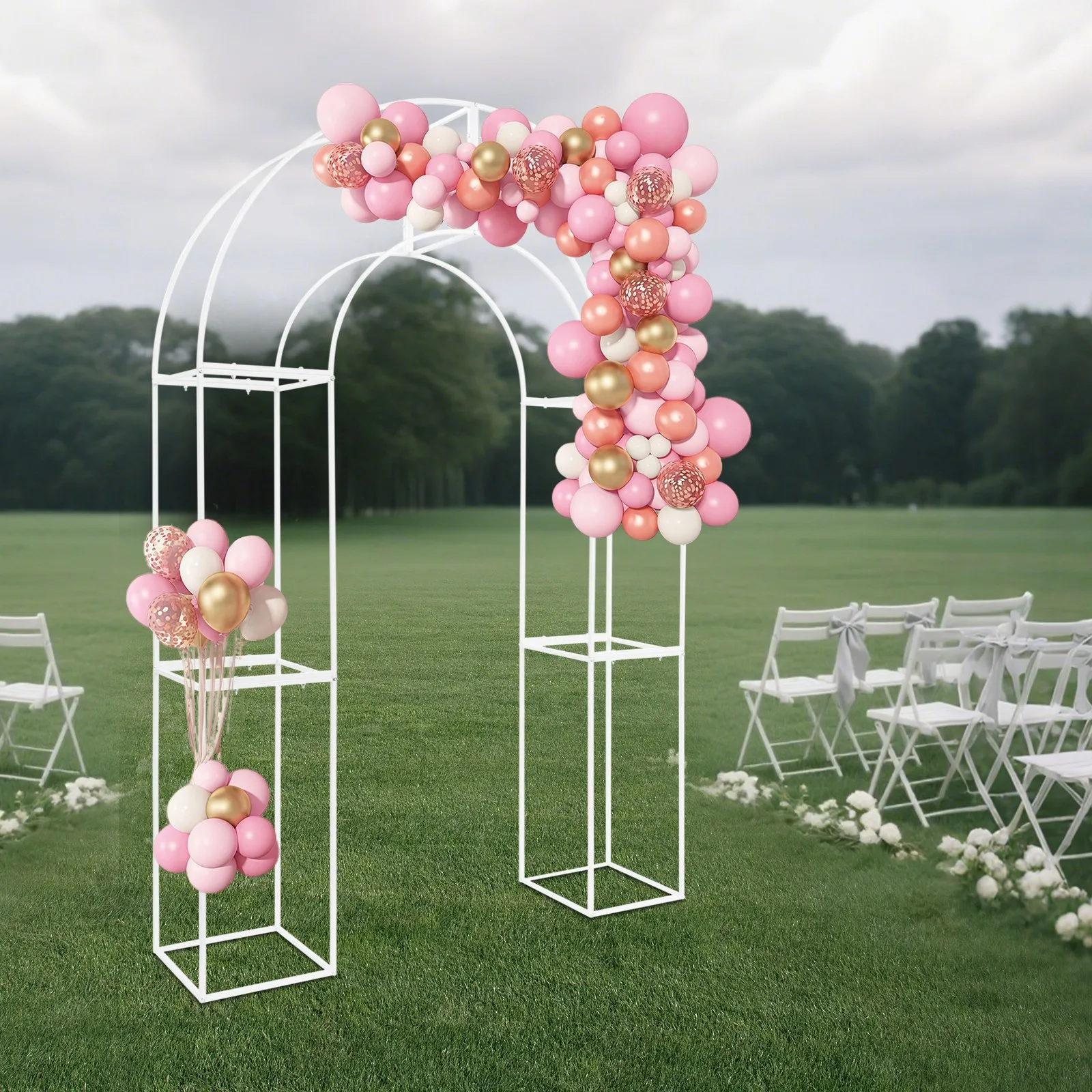 

5*7.5ft White Iron Party Wedding Arch Flowers Frame Backdrop Stand Decor Free Standing