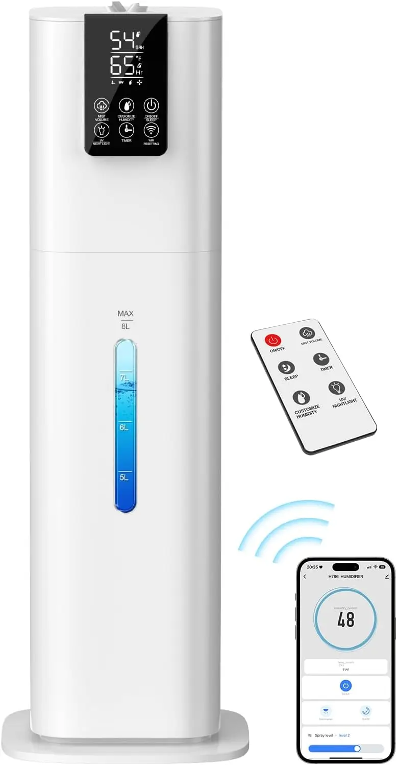 

Smart Humidifiers Large Room Bedroom Home,2.11Gal(8L) Quiet Top Fill Cool Mist Humidifier,Smart App & Remote Control, 3