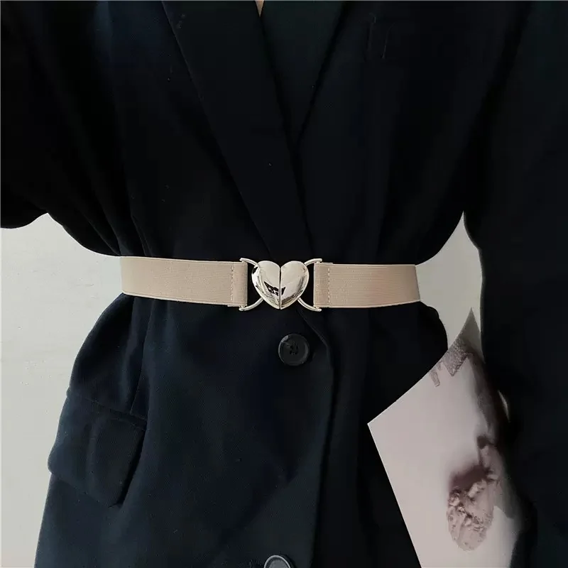 Female Fashion Thin Elastic Stretch Waistband Love Heart Metal Buckle Belt for Women Cinch Waist Seal Cummerband Accessories