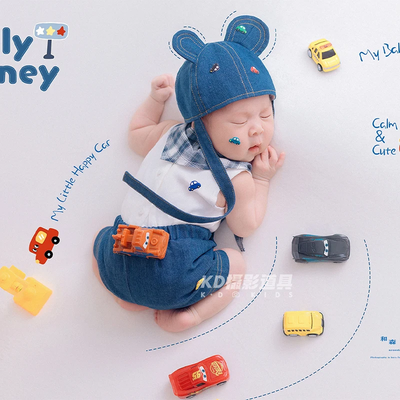 set-fotografico-a-tema-auto-giocattolo-per-neonati-maglietta-senza-maniche-pantaloncini-in-denim-cappello-con-orecchie-15-pezzi-outfit-per-fotografia-neonati