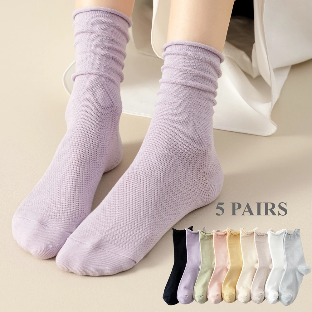 

5 Pairs Women Socks Summer Mesh High Quality Cotton Crew Socks Seamless Breathable Pregnant Women Short Socks Sleeping