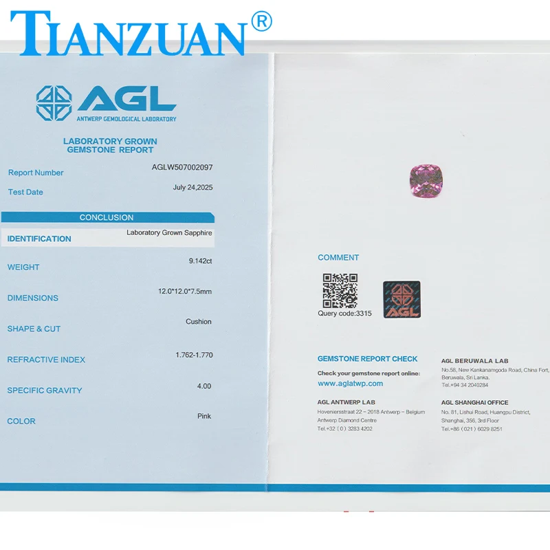 Cushion Shape Lab Grown Sapphire Pink color Natual Cut Artificial Stone with inculsions vs si clarity loose stone