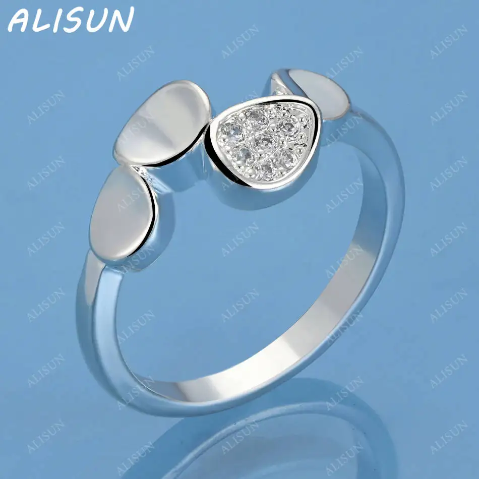 

ALISUN 925 Sterling Silver Zircon Water Drop Round Ring For Women Fashion Jewelry Charm Grace Noble Wedding Accessories