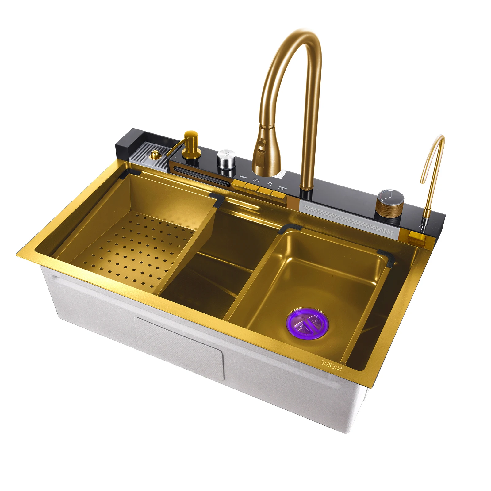 

Kitchen Sink Top Mount Modern Single Bowl Stainless Steel Basin Sink Waterfall Kitchen Sink, Top Mount Workstation Sink