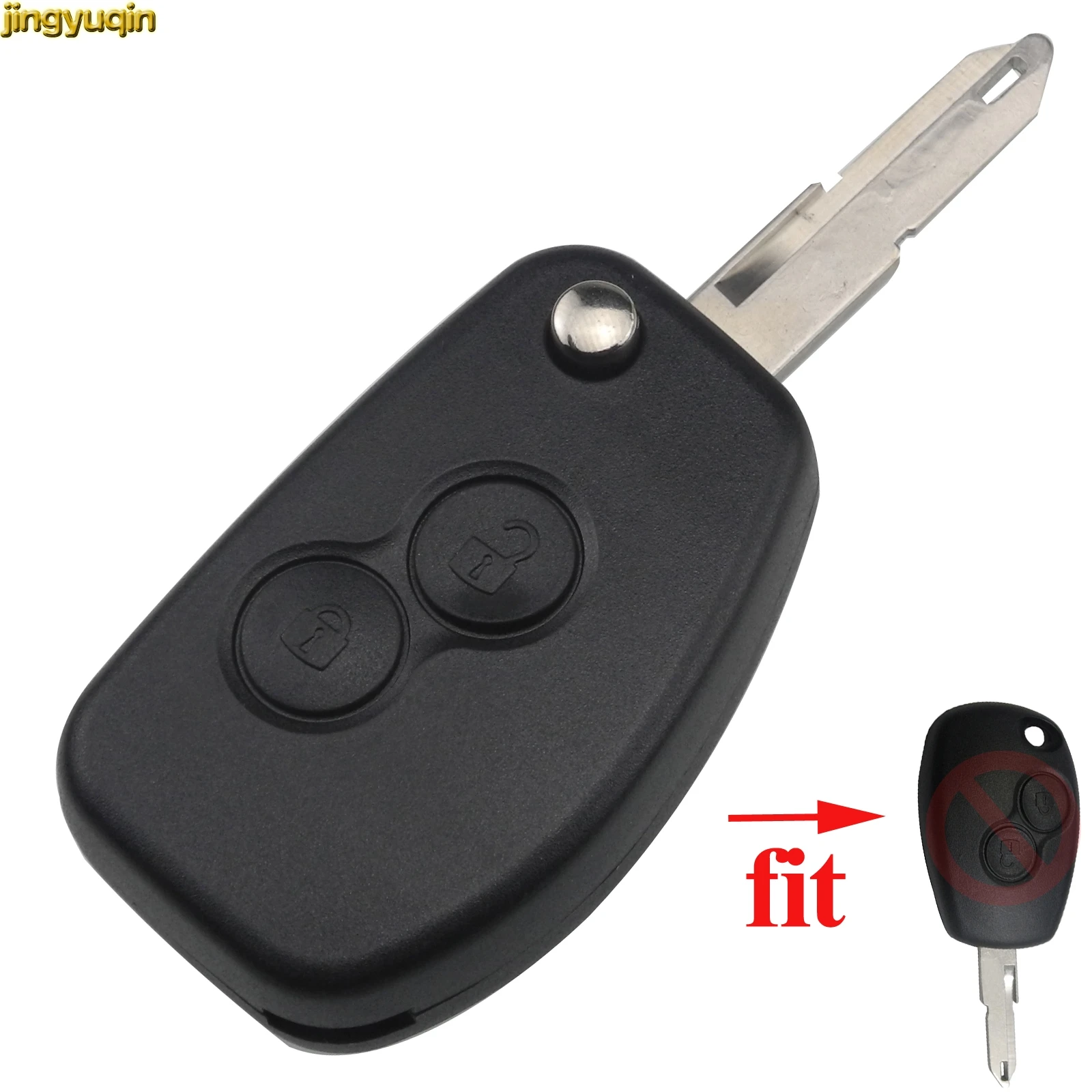 Jingyuqin 10pcs 2 Buttons Remote Folding Flip Car Key Shell for Renault Duster Logan Fluence Clio FOB Styling