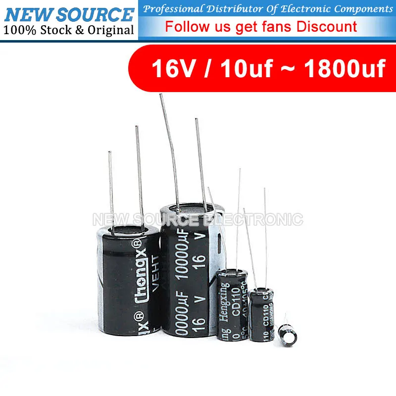 5-50pcs 16V DIP Aluminum Electrolytic Capacitor 10uf 22 33 47uf 100uf 220uf 330uf 470 680 1000uf 1200uf 1500uf 1800uf NewSource