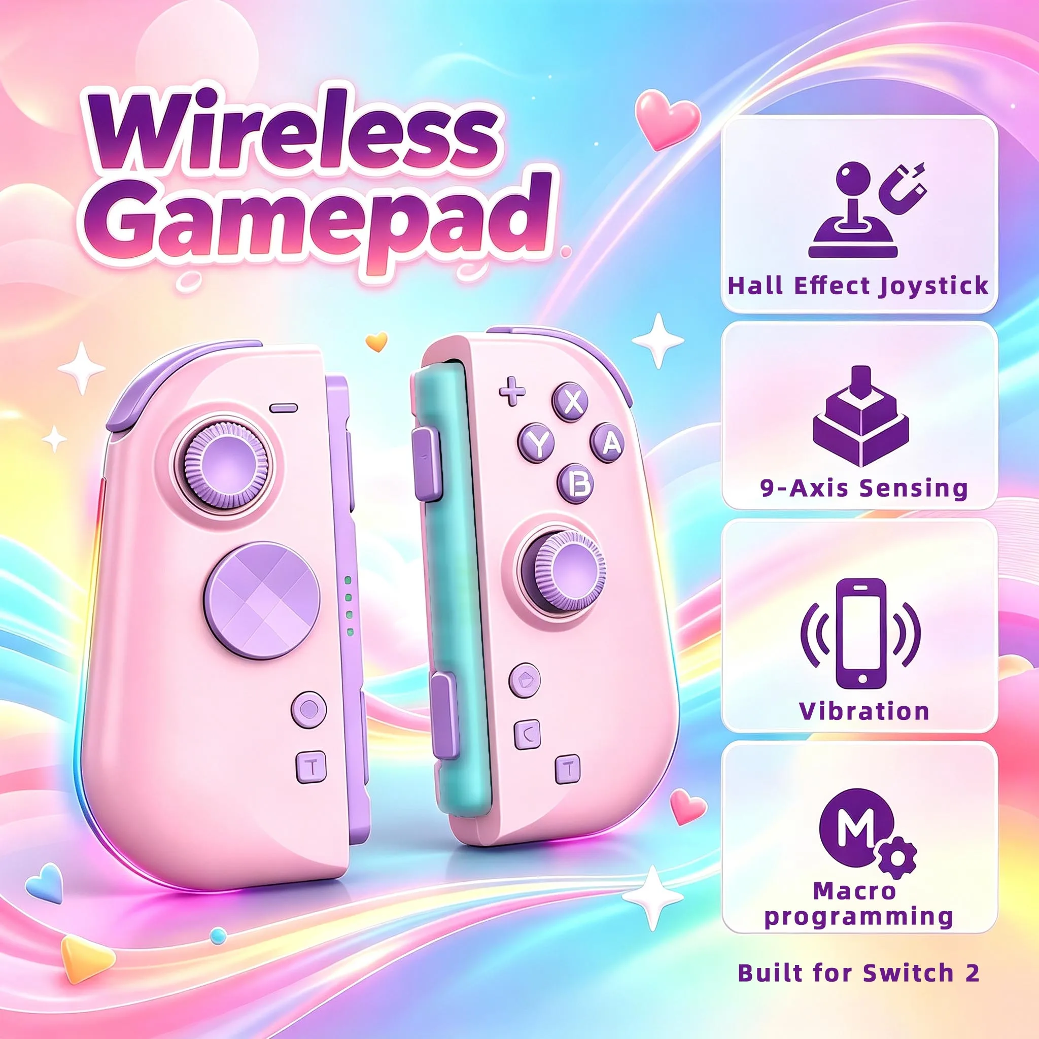 Magnetic Gamepad For Switch 2 Replacement Controller with One-Key Wake up Joystick For NS2 Joypad with Turbo Macro Programming