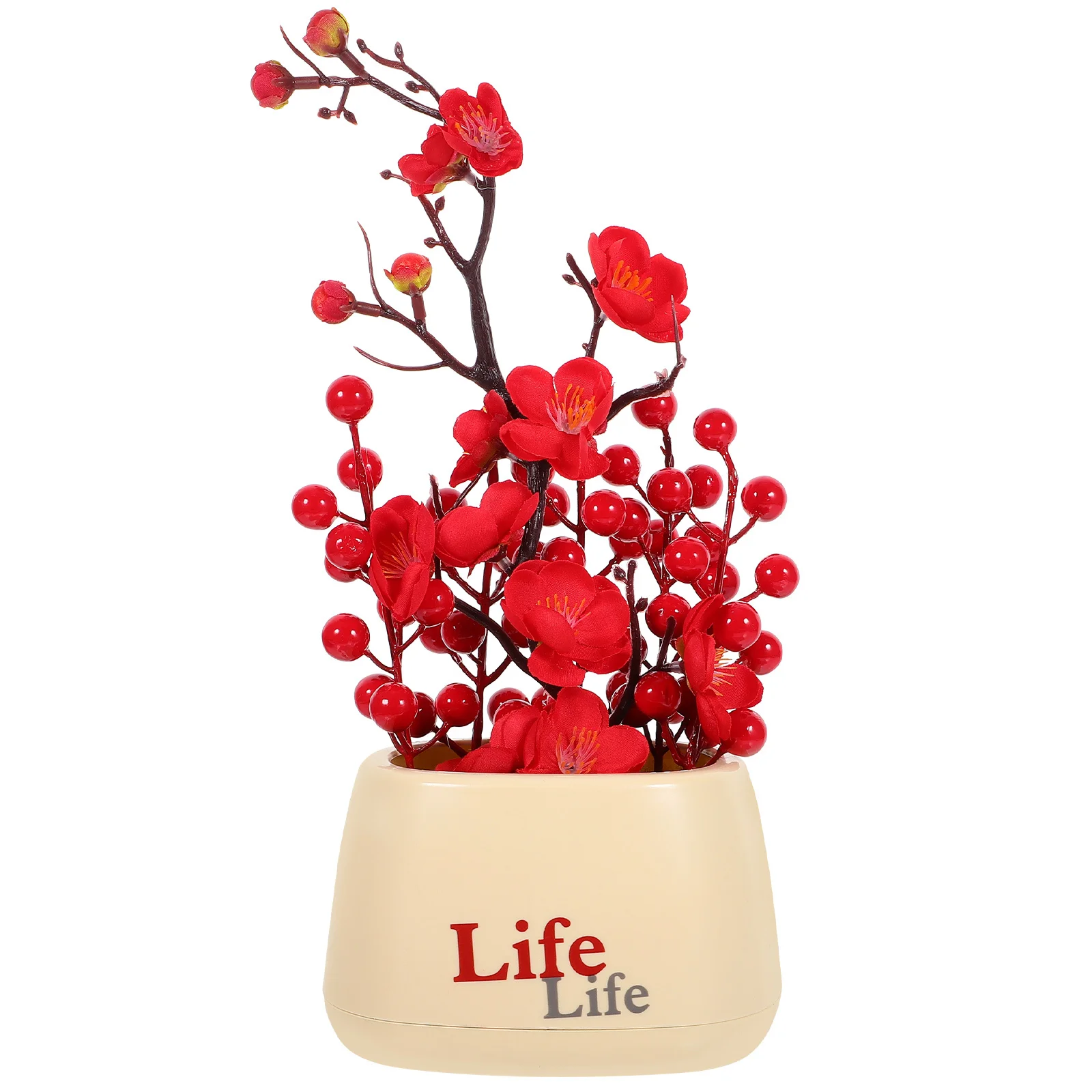 

Artificial Potted Fortune Tree Fruit Bright Plum Blossom Flower Desktop Simulation Plant Home Office Decoration Asian Decorative