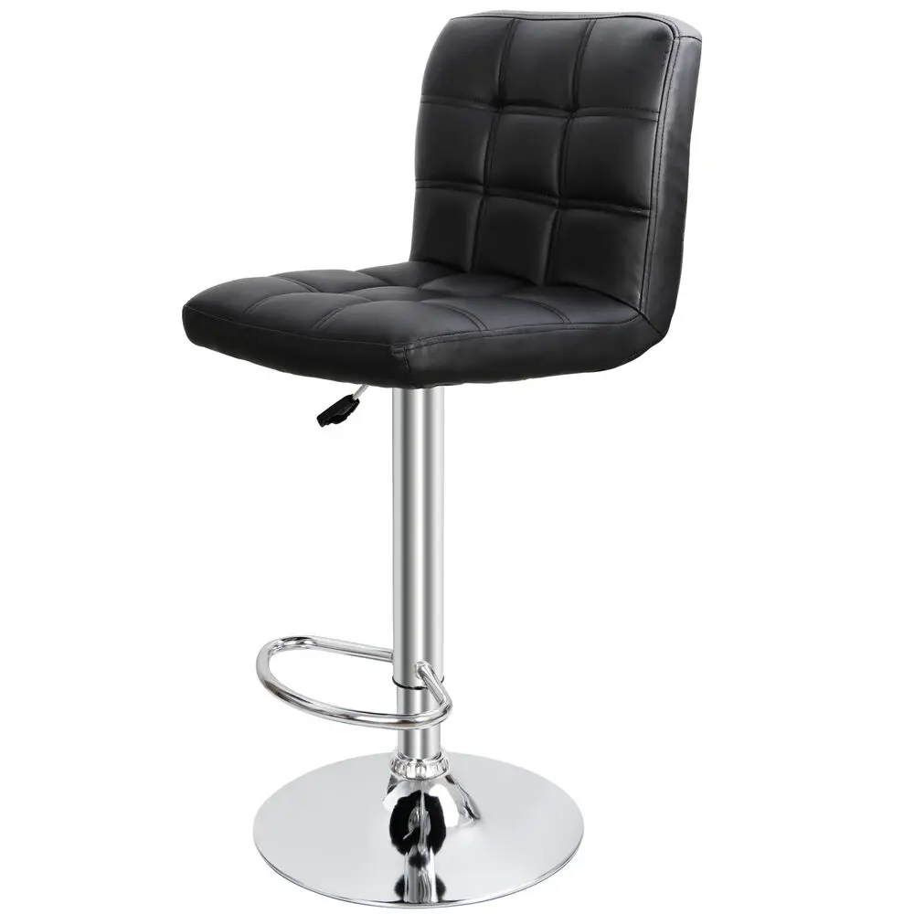 PU couro ajustável Bar Stools, Back Counter Altura Swivel, conjunto de 4, quadrado