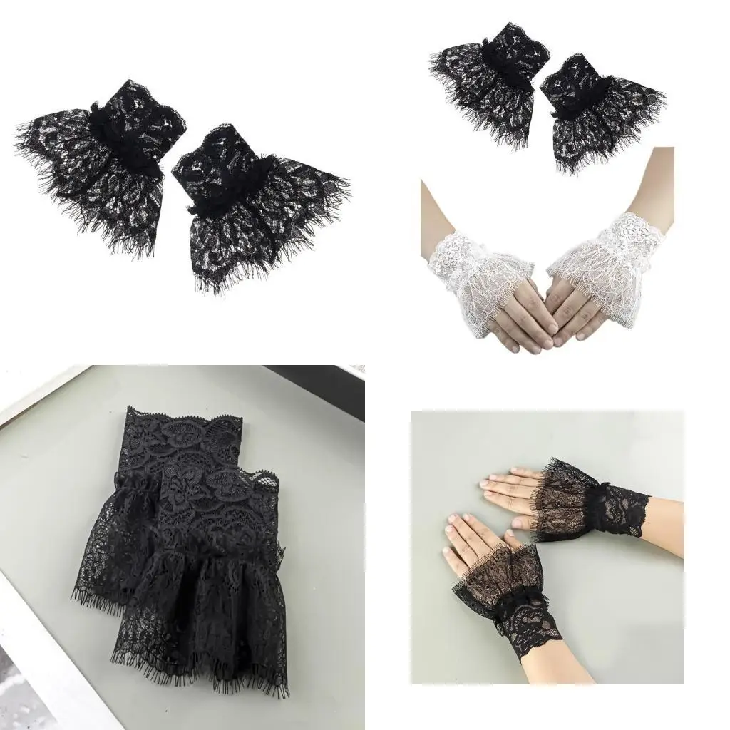 

R1WE Женские манжеты на запястья, кружевные манжеты с рогами, съемная рубашка, полый крючок, накладные рукава
