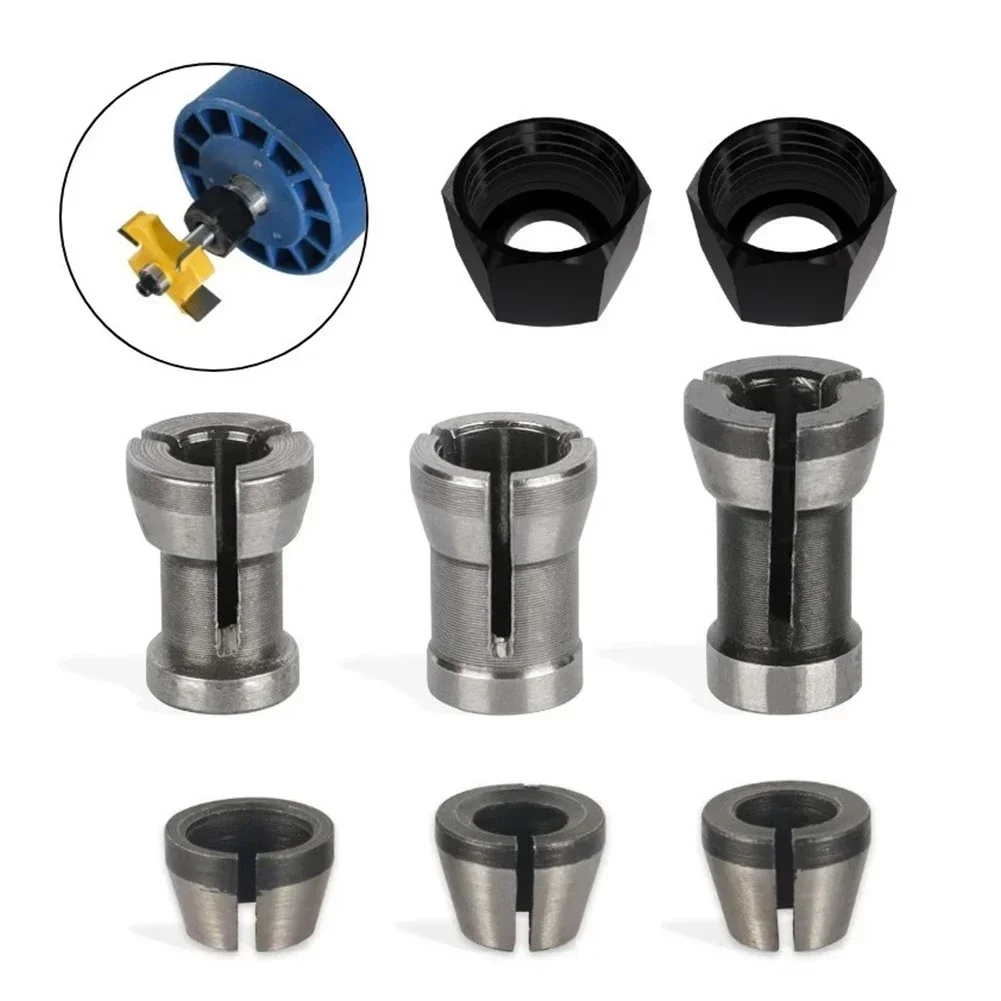 8pcs 6mm/6.35mm/8mm Collet Chuck Engraving Trimming Machine Chuck Adapter Milling Cutter Router Bit Collets
