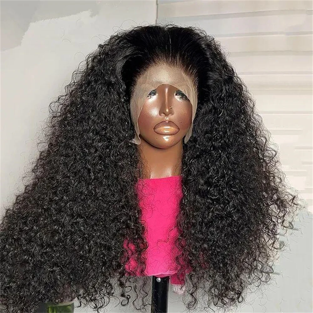 26 pulgadas suave Natural negro 180 densidad Largo rizado sin pegamento peluca con malla frontal profunda para mujeres con pelo de bebé prearrancado diario