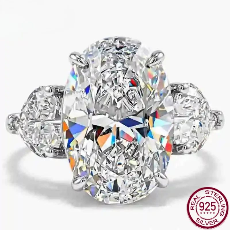 Yaranyan 925 Sterling Silver Sparkling Oval Cut 10*15 MM Lab Sapphire High Carbon Diamond Gems Engagement Rings Fine Jewelry