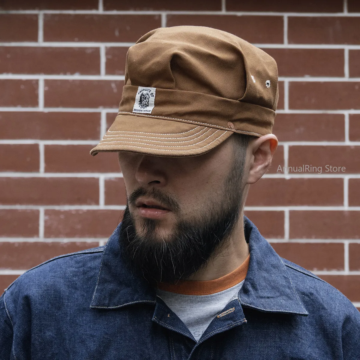 BRONSON Railroad Octagonal Work Cap, Adjustable Vintage Workwear Striped Canvas Denim Newsboy Hat for Men