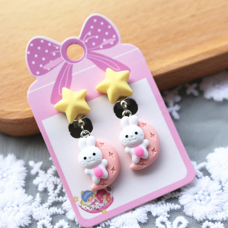 24 Style Rainbow Colorful Cute Rabbit Ice Cream Clip on Earrings for Children Girls No Pierced Earring Jewelry Fashion Accessory