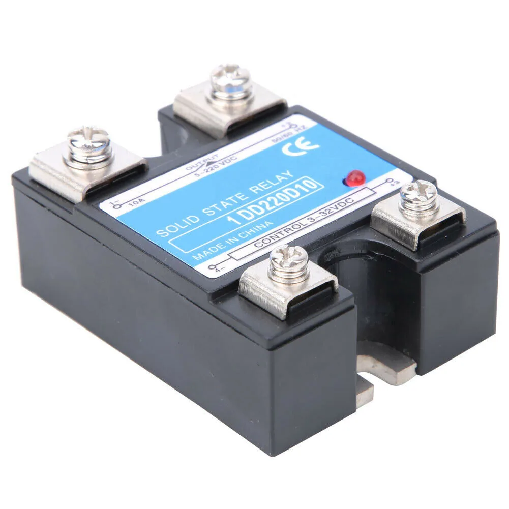 Solid State Relay for DC Automation 3-32VDC Control Voltage 5-220VDC 10A Load With LED Status Indicator and Bolted Mount