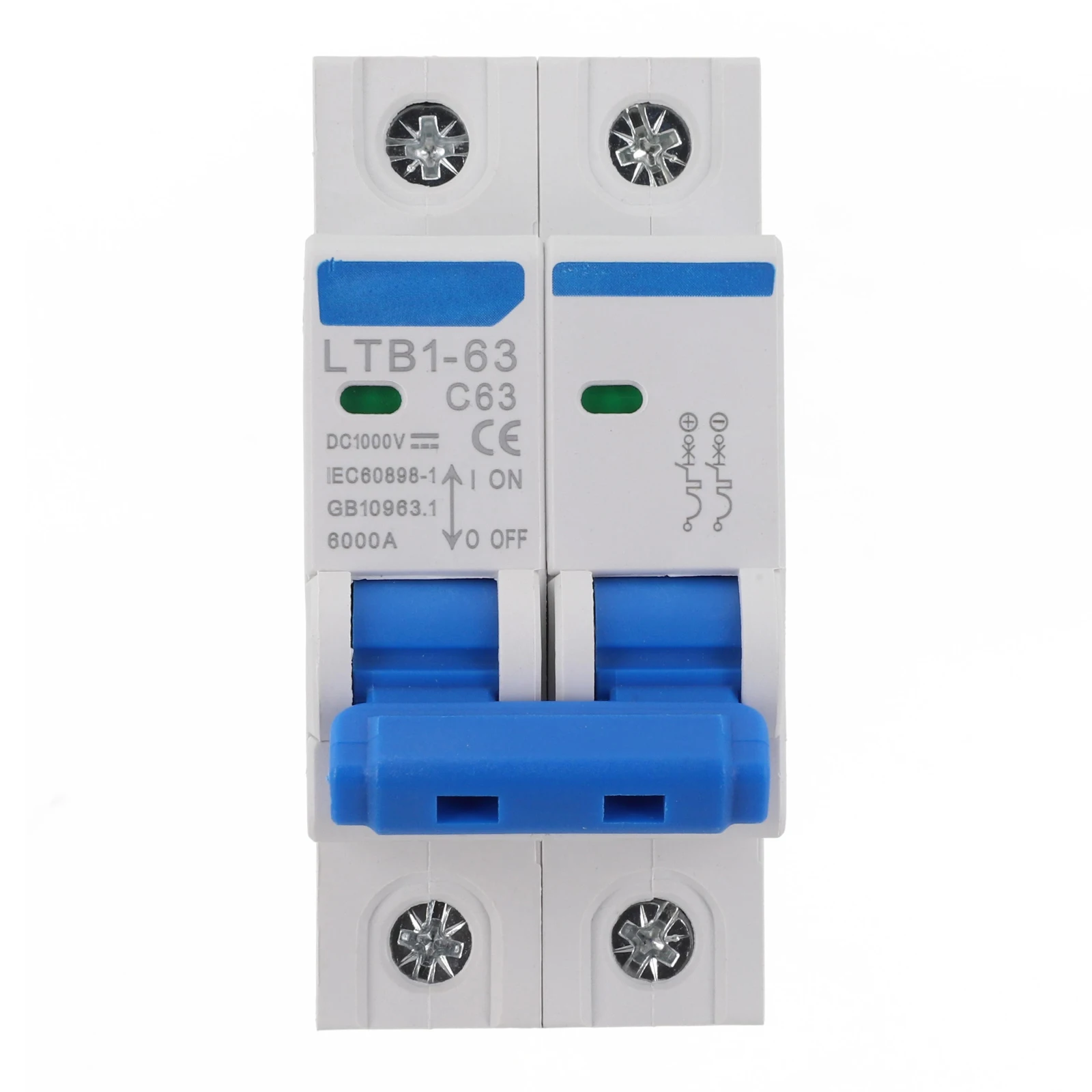 

DC1000 V Miniature Circuit Breaker 63A DC Circuit Breaker 2P Solar PV Disconnect Switch DIN Rail Isolator 1000V DC