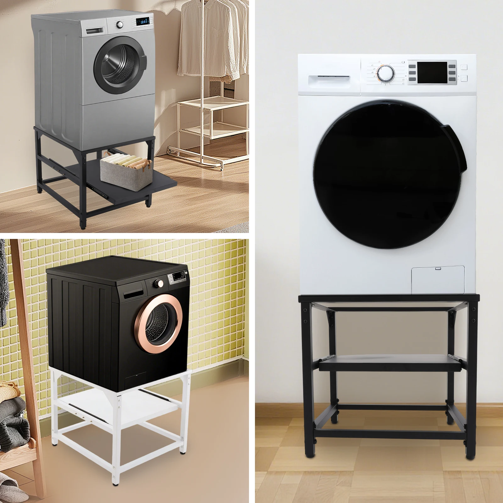 

White/Black Washing Machine Base Washing Machine Base with Shelf, Washing Machine and Dryer Bracket