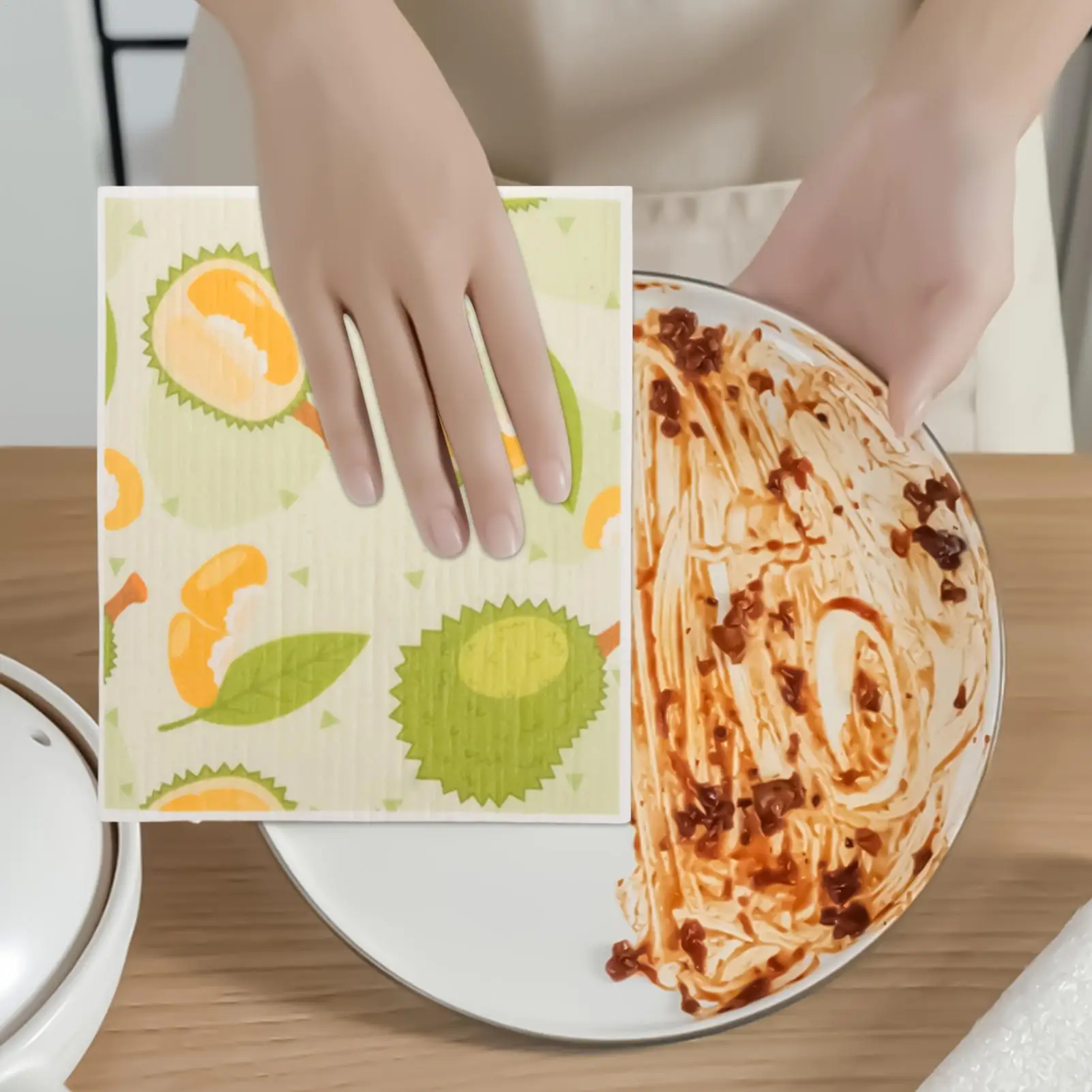 Kitchen Dishcloth Reusable Wood Pulp Cotton Dish Cloths Oil Remove Wipes Dishwashing Rag Kitchen Cleaning Absorbent Dishcloth