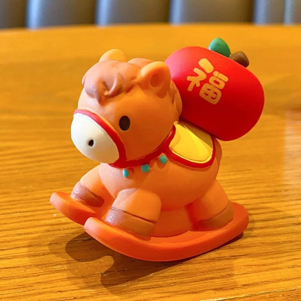 Cartoon 2026 Horse Year Mascot Ornaments Cute Fortune Zodiac Horse Figurines Lifelike Resin Horse Figures Ornament