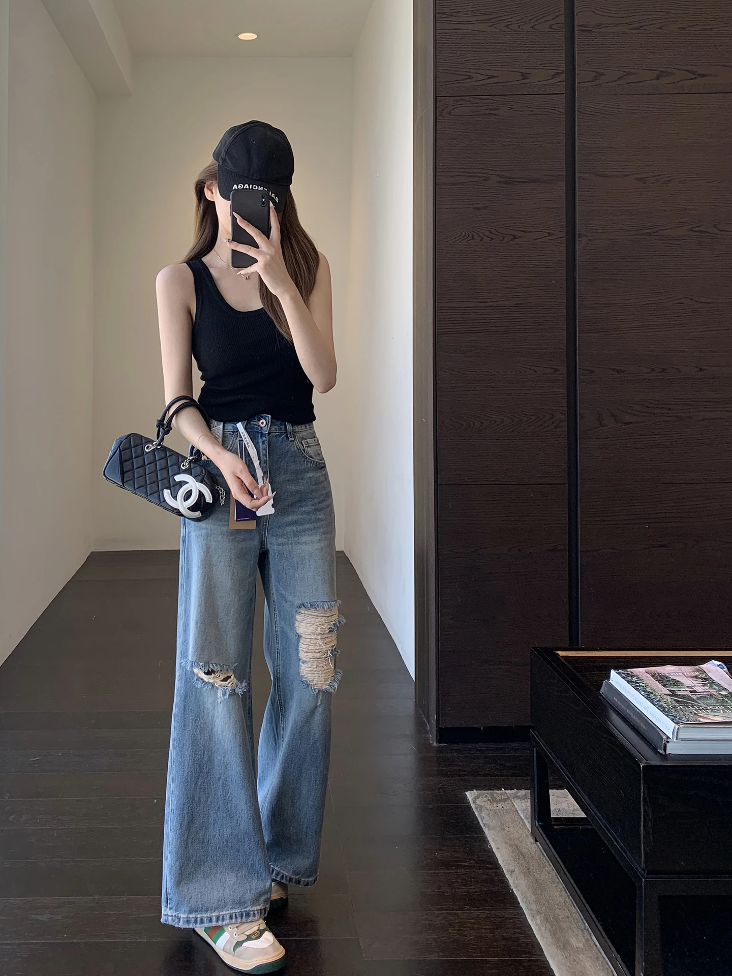 

Faionable High Waist Loose Wide Leg Jeans Women's Spring Summer New Sle AMR UU Hole Punching Breathable Comfortable