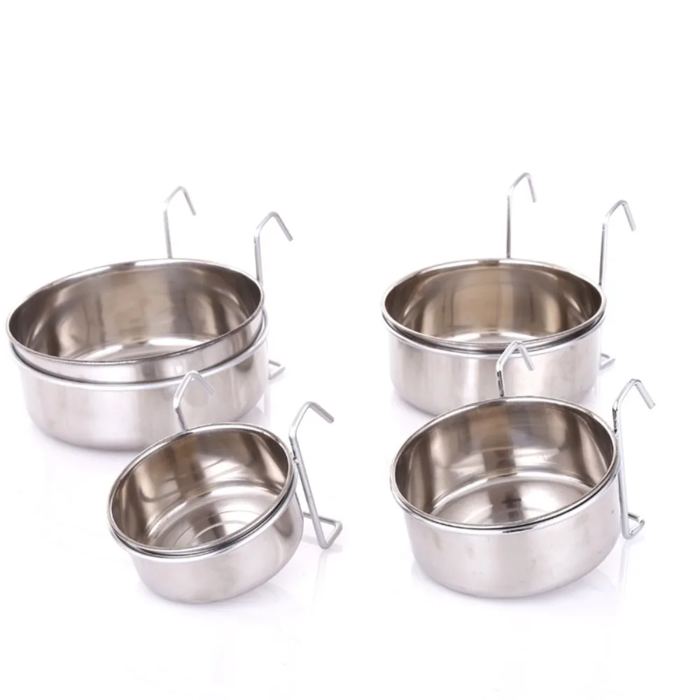 Durable Stainless Steel Puppy Cat Travel Food Water Bowls Pet Feeding Tools Hanging Feeder Dish Stationary Dog Bowl