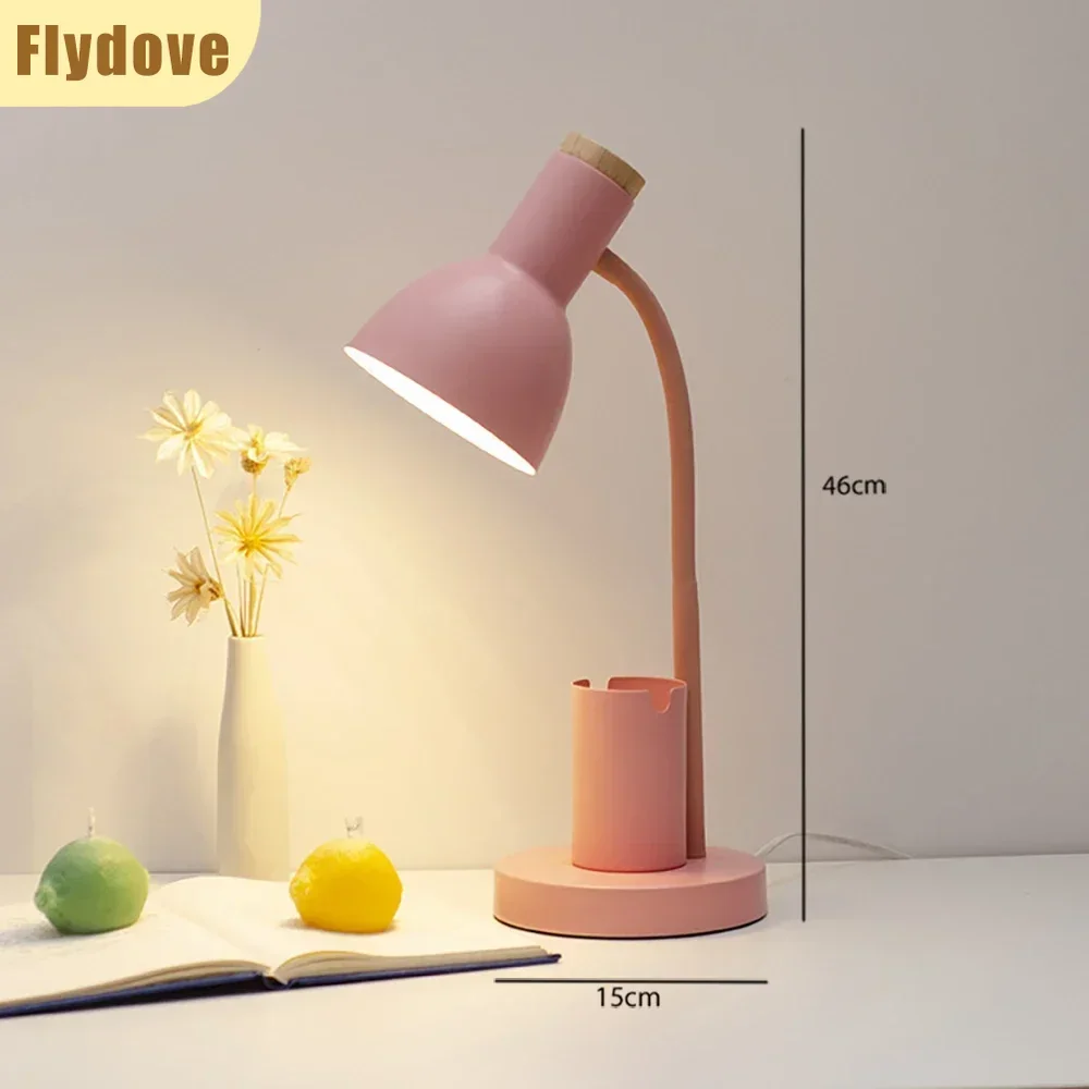 Nordic Ins Style Minimalist Pen Holder Desk Lamp Creative Office Dormitory Bedroom LED Student Eye Protection Reading Desk Lamp