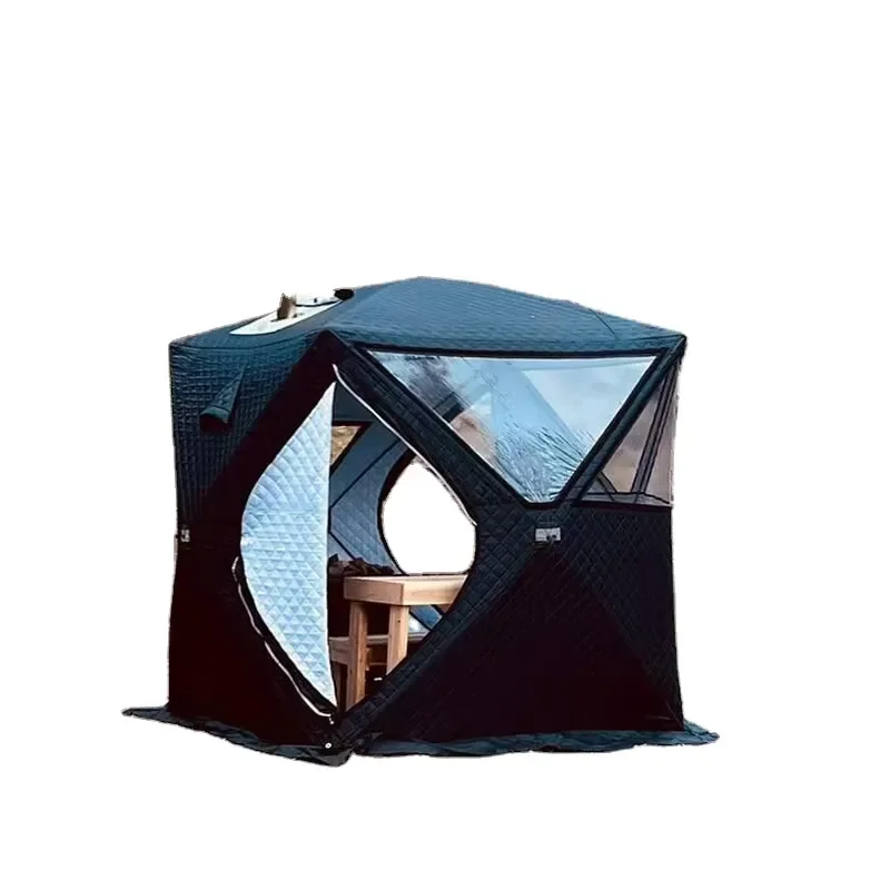 Portable Outdoor Hexagonal Insulated Sauna Tent Pop-Up Ice Fishing Thermal Shelter for Mobile Camping