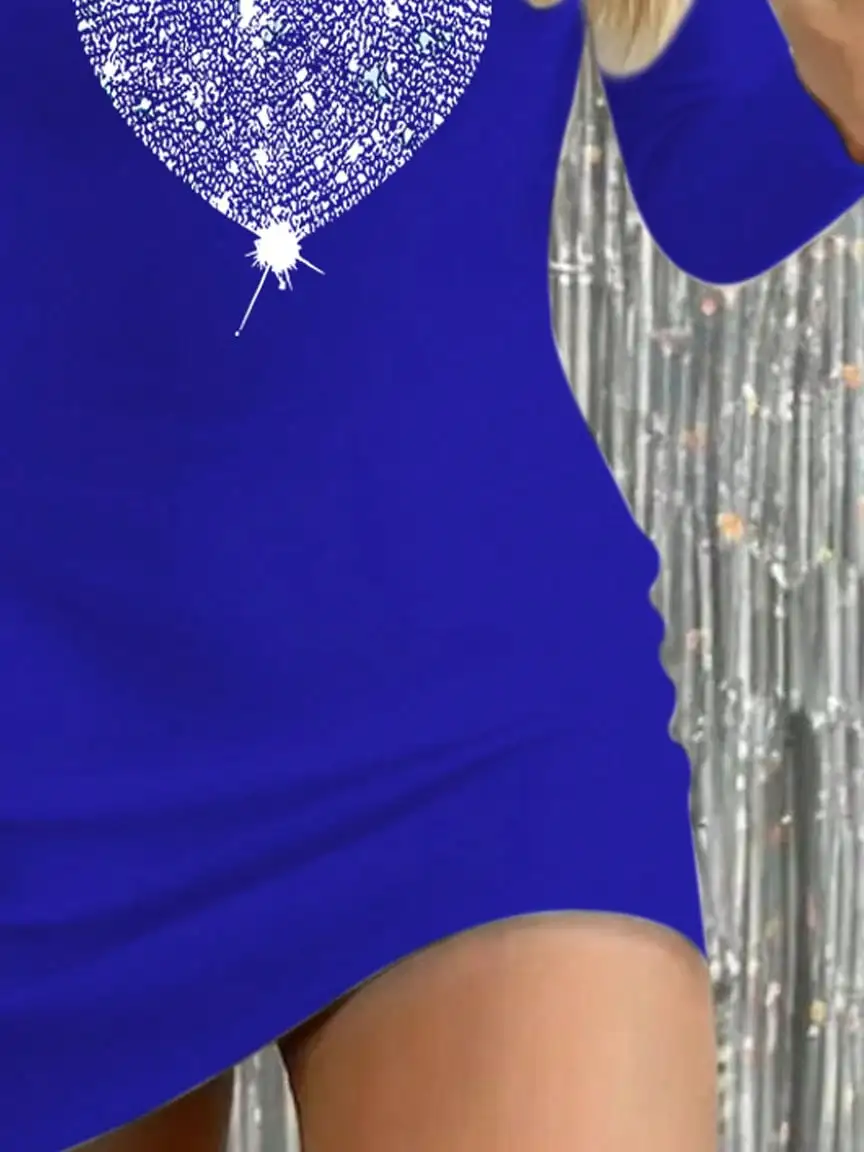2026 Neues Elegantes Damen-Freizeitkleid mit Rundhalsausschnitt, Langen Ärmeln, Herzmuster und Diamantenbesatz, Hüftumschmeichelndes Langes Kleid – Detail 7
