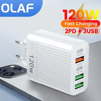 120W hızlı şarj 5 port USB C PD şarj hızlı şarj PD hızlı şarj 3.0 adaptörü iPhone Xiaomi Samsung 60W USB şarj