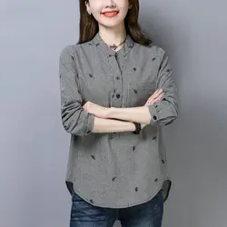 Spring and Summer Women's Plaid Shirt Long-sleeved Korean Version Loose Standing Collar Single Breasted Fashion Casual Commute