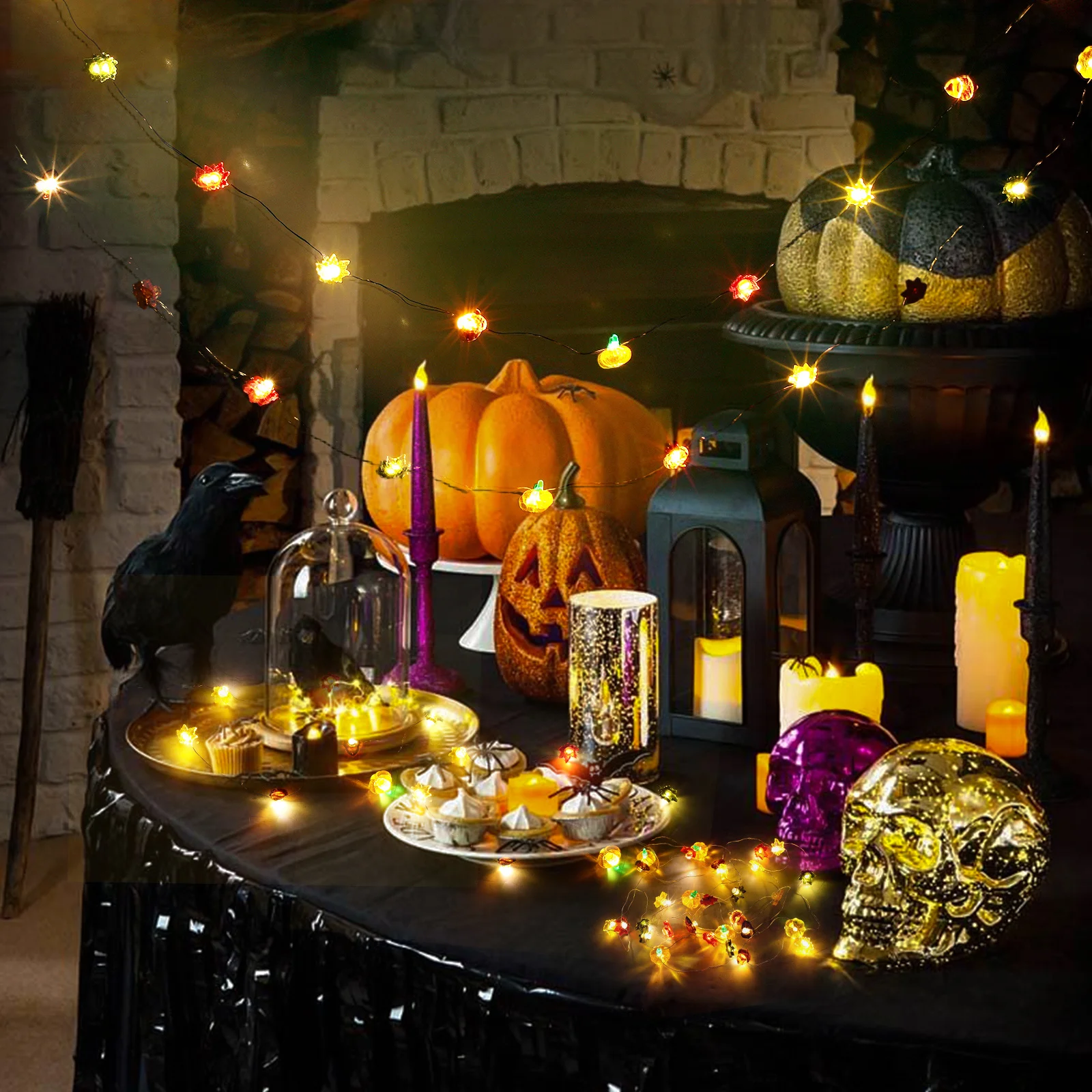 Halloween-Dekoration für den Innenbereich, LED-Lichterkette, Kupferdraht, Herbstlicht für Schlafzimmer, Party, Dekoration, Thanksgiving, Herbstlichter