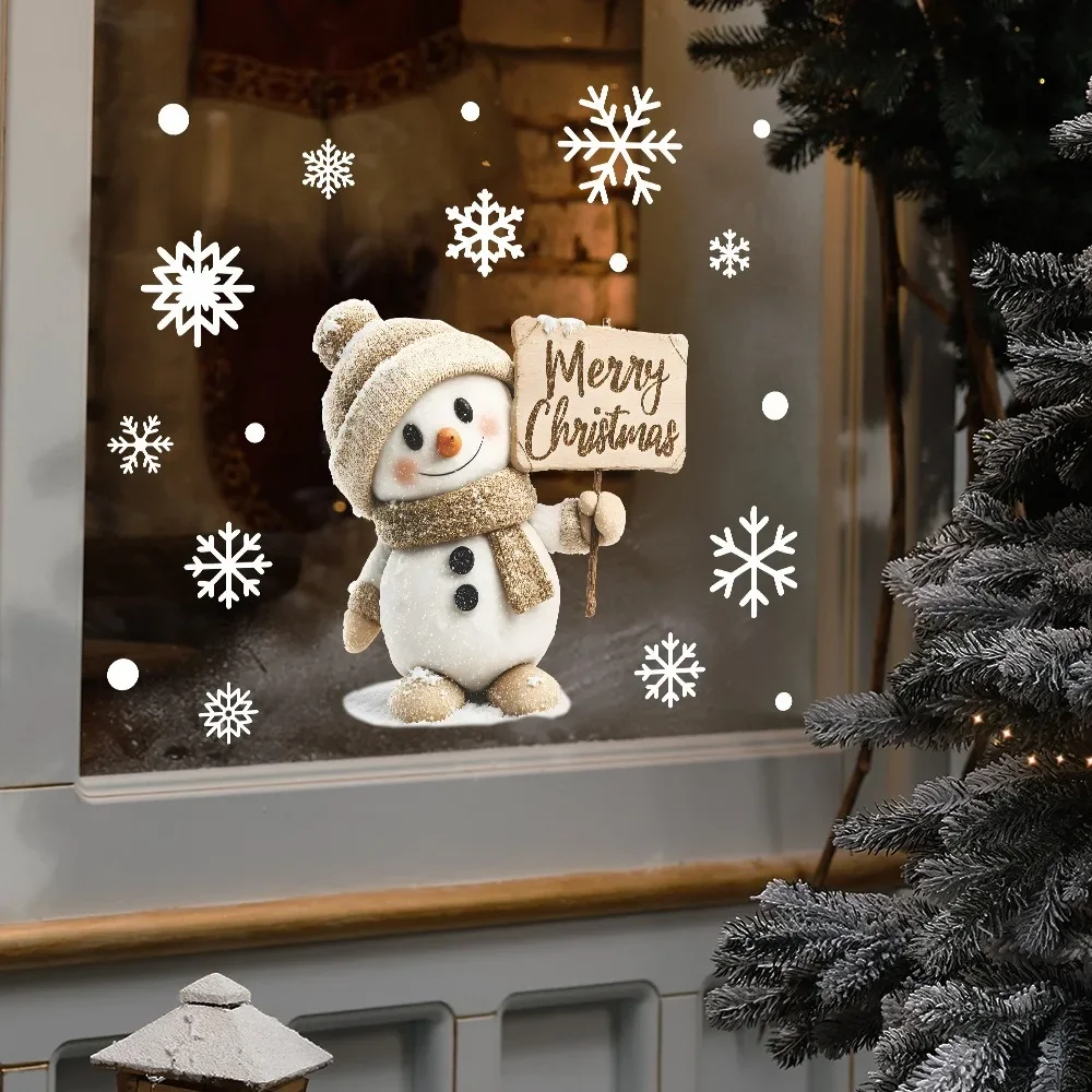 Weihnachts-Fensteraufkleber, Cartoon-Weihnachtsmann, Schneemann, statisch haftend, abnehmbar, keine Rückstände, für Zuhause, Kinderzimmer, Glasdekoration