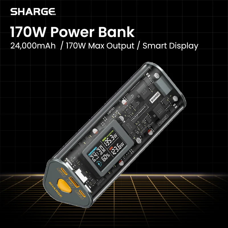 SHARGEEK 24.000mAh Power Bank 170W Max USB-C Batería de Carga Rápida para MacBook Pro iPhone Serie 16/15/14
