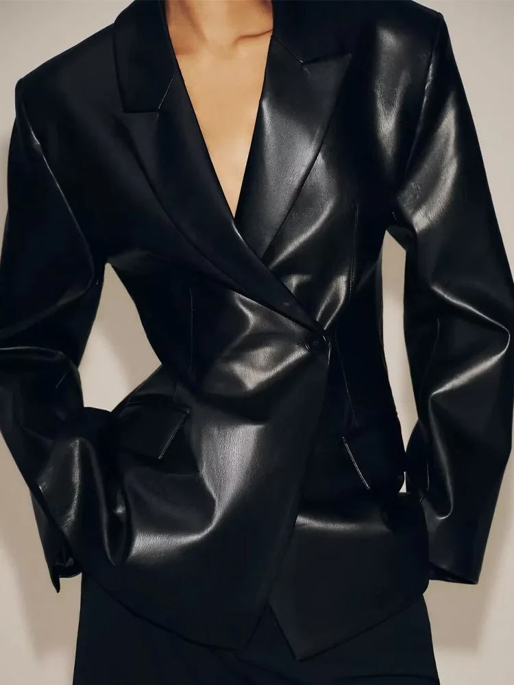 النمط الأوروبي والأمريكي الخريف الوافدين الجدد الملابس النسائية مزاجه سليم صالح تقليد الجلود سترة طويلة الأكمام #1