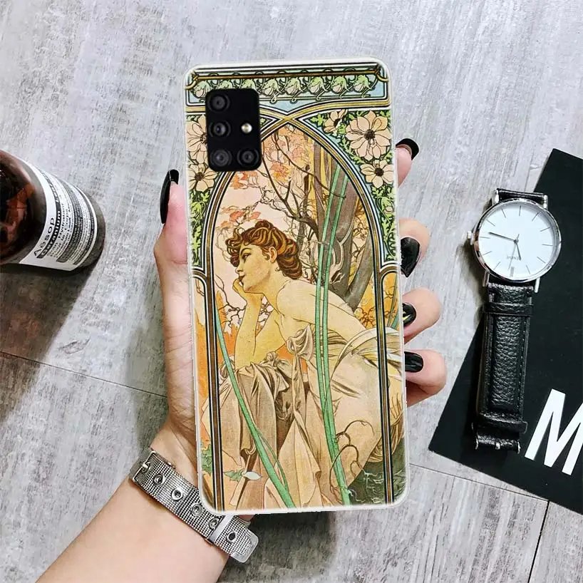 Alfons Mucha Primavera Phone Case For Samsung Galaxy A14 A15 A13 A12 A54 A55 A53 A52 A04S A24 A25 A23 A22 A34 A35 A33 A32 A03S A