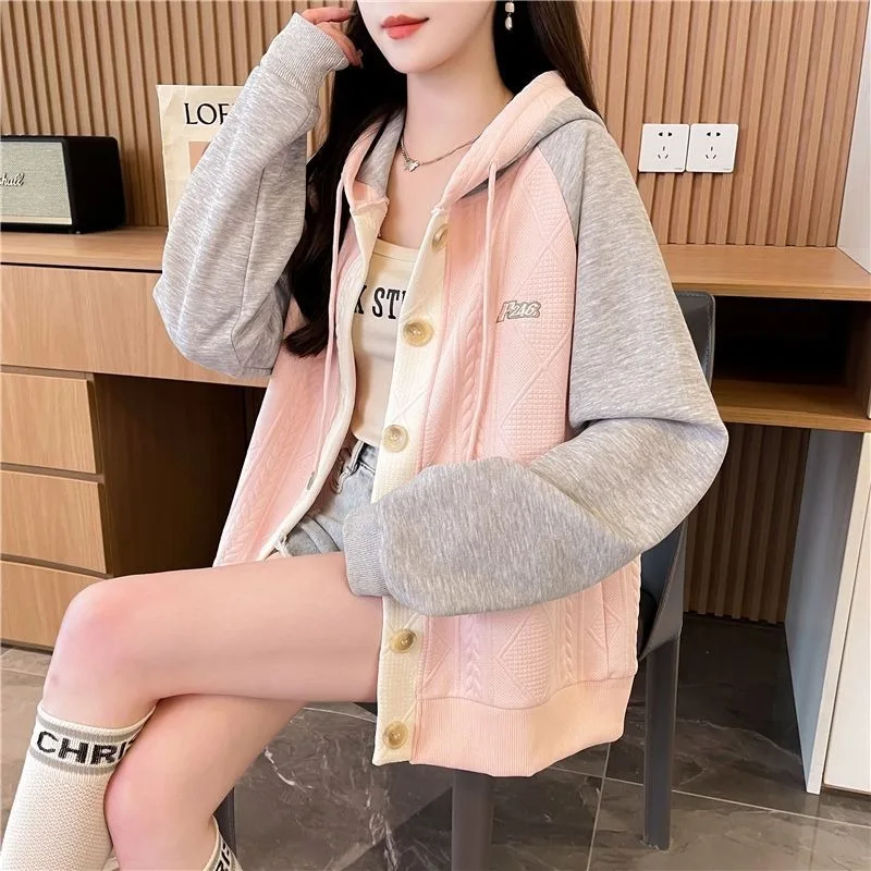 Sudadera de terciopelo grueso para mujer en otoño invierno nuevo estilo cárdigan suelto con cremallera con capucha Top versátil adelgazante