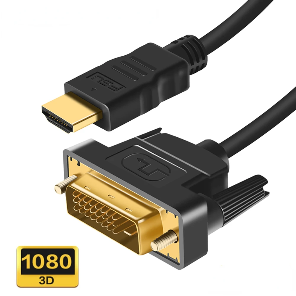Hdmi-compatível com dvi cabo 1080p 3d dvi para hdmi-cabo compatível DVI-D 24 + 1 pinos adaptador cabos banhado a ouro para tv caixa dvd 1 2m