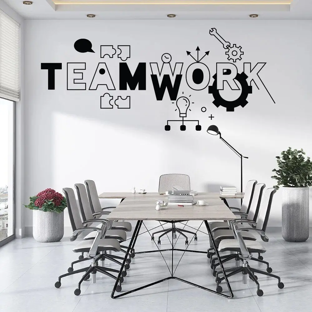 Teamwork Wall Stickers for Office Removable Vinyl Letter Decals Motivation Company Poster Work Decor Wallpaper DW14308