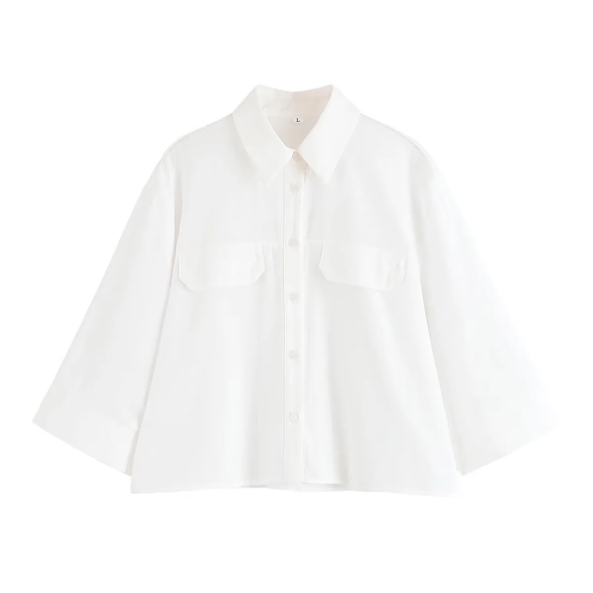 

Модная универсальная повседневная свободная рубашка-топ с воротником и рукавом 3/4 из оксфордской ткани, коллекция Осень 2026